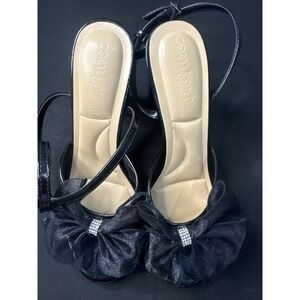 Arden B Comforts  Black Patent Mesh Bow Rhinestone Block Heel Sandals Womens 8.5